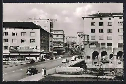 AK Pforzheim /Schwarzwald, Rossbrücke mit Strassenpartie