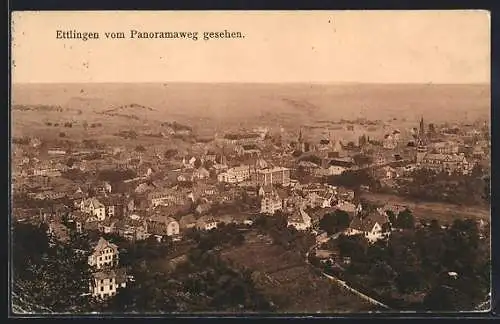 AK Ettlingen, Teilansicht vom Panoramaweg gesehen