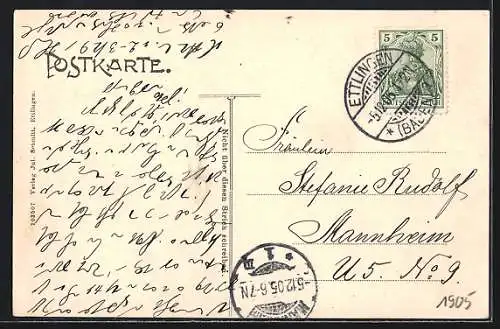 AK Ettlingen, Rechts d.Alb mit Kirche