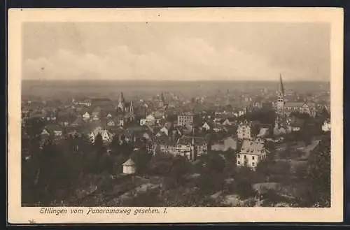 AK Ettlingen, Teilansicht vom Panoramaweg gesehen