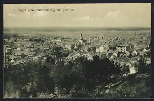 AK Ettlingen, Teilansicht vom Panoramaweg aus gesehen