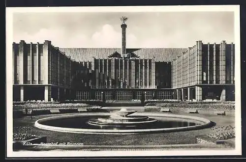 AK Köln am Rhein, Internationale Presse-Ausstellung Pressa 1928, Messehof mit Brunnen