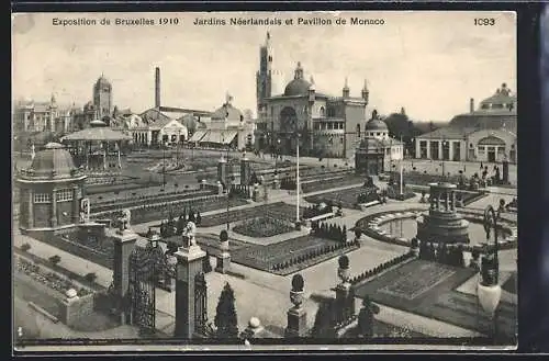 AK Bruxelles, Exposition 1910, Jardins Néerlandais et Pavillon de Monaco