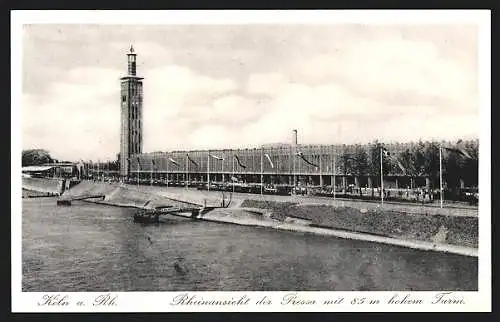 AK Köln a. Rh., Pressa, Rheinansicht Ausstellungshalle mit Turm