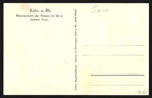 AK Köln a. Rh., Pressa, Rheinansicht Ausstellungshalle mit Turm