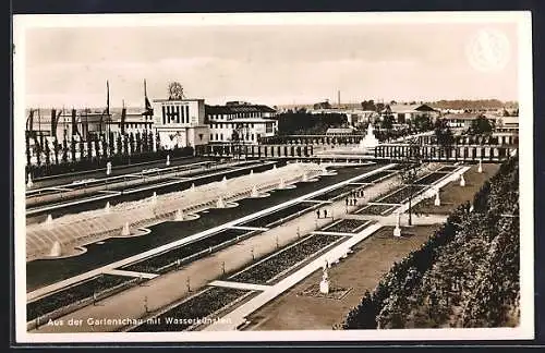 AK Düsseldorf, Reichsausstellung, Gartenschau,1937, Schaffendes Volk, Wasserspiele