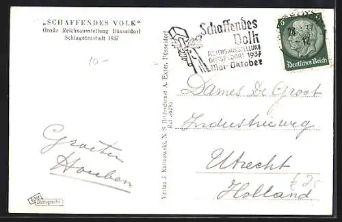 AK Düsseldorf, Reichsausstellung, Gartenschau,1937, Schaffendes Volk, Wasserspiele