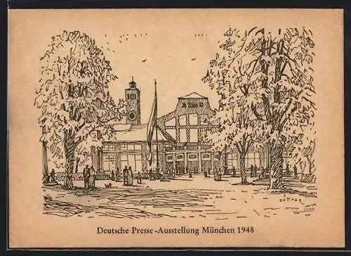 Künstler-AK München, Deutsche Presse-Ausstellung 1948 - Ausstellungsgebäude