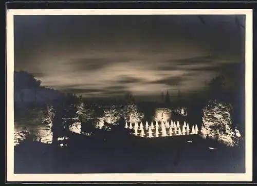 AK Stuttgart, Ausstellung Reichsgartenschau 1939, Nächtlicher Blick in das Tal der Rosen
