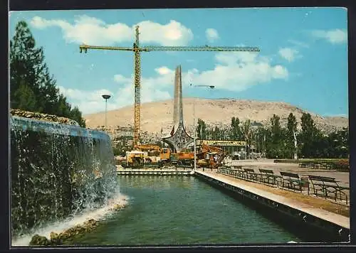 AK Damascus, International Fair, Ausstellungsgelände mit Kränen