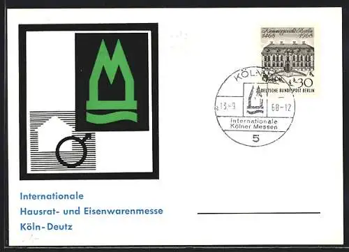 Künstler-AK Köln-Deutz, Internationale Hausrat- und Eisenwarenmesse 1968