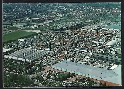 AK Hannover, Fliegeraufnahme des Freigeländes der Messe