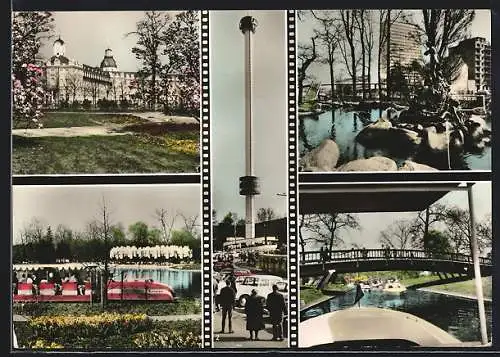 AK Karlsruhe, Bundesgartenschau 1967, Schloss, Aussichtsturm und Stadtgarten