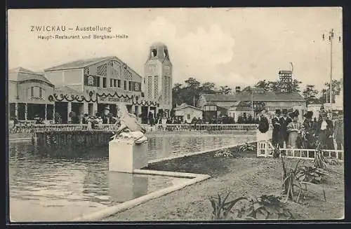 AK Zwickau, Gewerbe- und Industrie-Ausstellung 1908, Haupt-Restaurant und Bergbau-Halle