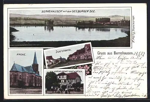 AK Bernshausen / Seeburg, Knöchelmanns Gasthaus, Dorfstrasse, Kirche