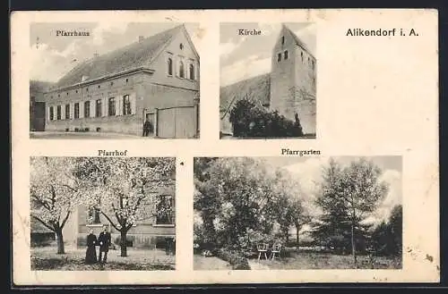 AK Alikendorf i. A., Pfarrhaus, Kirche, Pfarrhof, Pfarrgarten