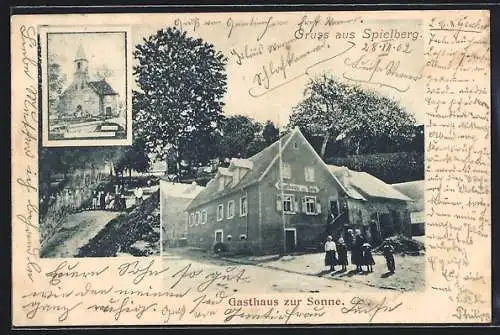 AK Spielberg /Baden, Gasthaus zur Sonne, Kirche