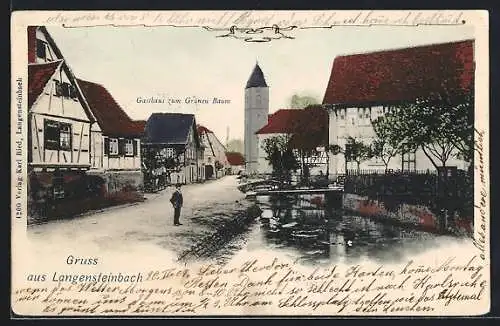 AK Langensteinbach, Strassenpartie mit Gasthaus zum Grünen Baum