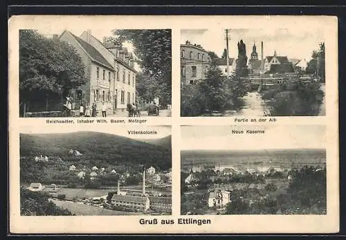 AK Ettlingen, Gasthaus Reichsadler, Villenkolonie, Neue Kaserne