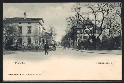 AK Winterthur, Tössthalstrasse mit Gebäuden