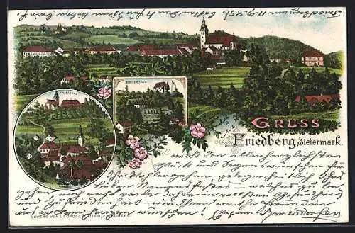 Lithographie Friedberg, Teilansicht, Ringgau, Schiessstätte