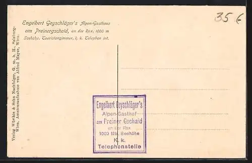 AK Prein an der Rax, Engelbert Geyschläger`s Alpen-Gasthof am Preiner Gscheid