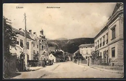 AK Liezen, Bahnhofstrasse mit Öffentlicher Garten