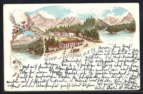 Lithographie Fernpass, Strassenpartie im Ort, Weissensee, Blindsee