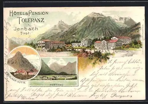 Lithographie Jenbach, Totalansicht mit Berliner-Hütte