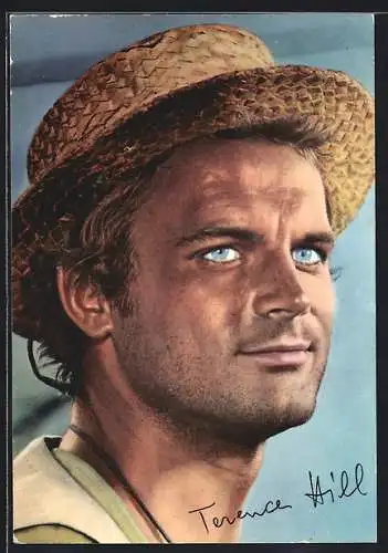 AK Schauspieler Terence Hill mit Strohhut