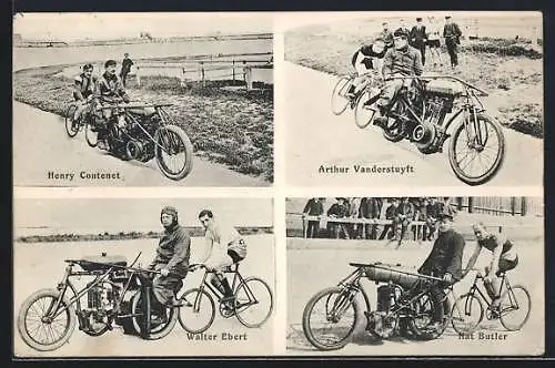 AK Fahrrad in Führung von einem Schrittmachermotorrad bei einem Steherrennen, Henry Contenet, Walter Ebert, Nat Butler