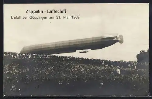 AK Göppingen, Zeppelin LZ 5 bei Unfall am 31. Mai 1909