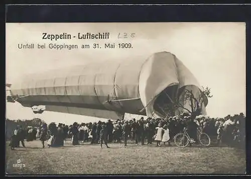 AK Göppingen, Zeppelin-Luftschiff, Unfall am 31. Mai 1909