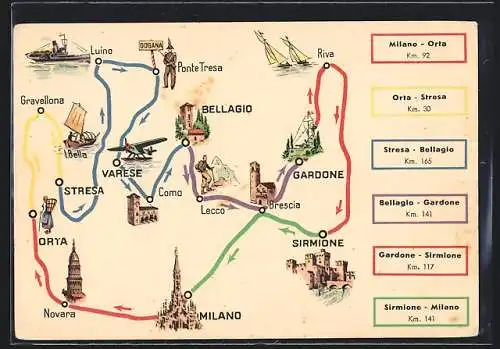 AK Reklame für Essolube, Autorennstrecke Milano-Orta und Sirmione-Milano