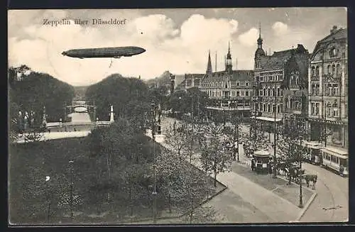 AK Düsseldorf, Zeppelin überquert die Stadt