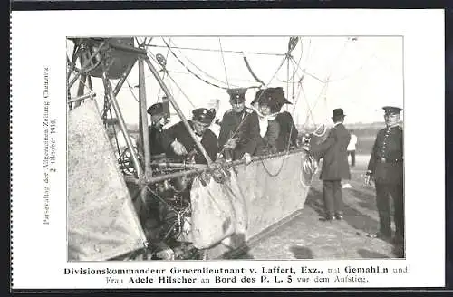 AK Generalleutnant v. Laffert, Exz., mit Gemahlin und Frau Adele Hilscher an Bord des P. L. 5 vor dem Aufstieg