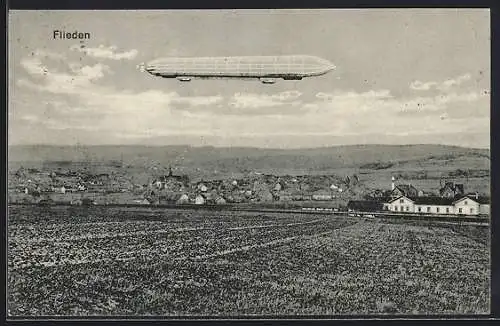 AK Flieden, Zeppelin über der Ortschaft