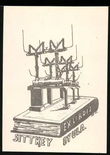 Exlibris Sittkey Gyula, Gestell auf einem Buch