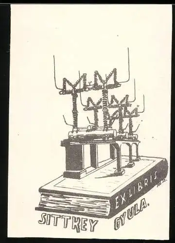 Exlibris Sittkey Gyula, Gestell auf einem Buch