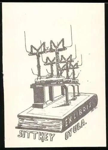 Exlibris Sittkey Gyula, Gestell auf einem Buch