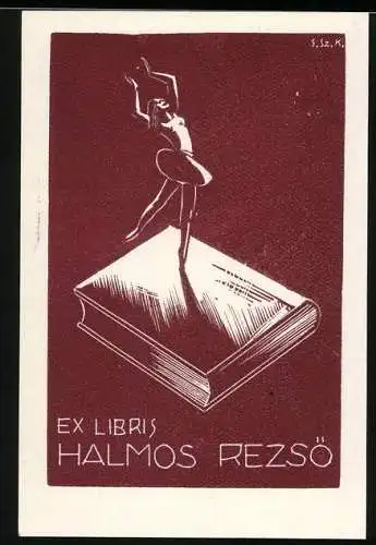 Exlibris Halmos Rezsö, Ballerina tanzt auf einem Buch-Einband