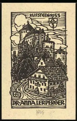 Exlibris Dr. Anna Lerperger, Kufstein, Burg um 1953