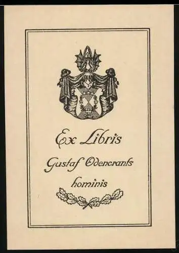 Exlibris Gustaf Odencrants, Wappen mit Ritterhelm