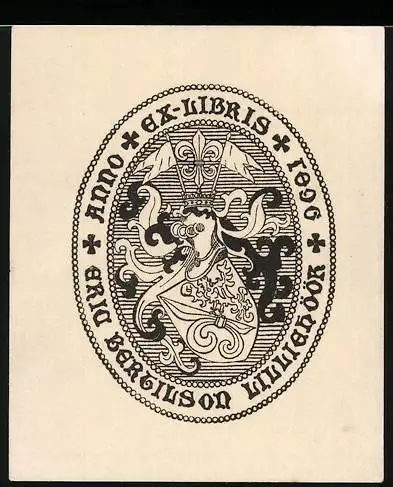 Exlibris Eric Bertilson, Wappen mit Ritterhelm & Ornamenten