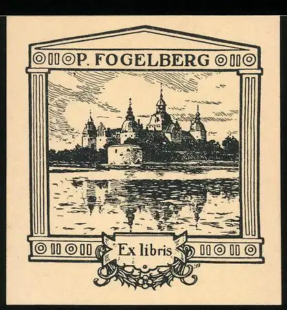 Exlibris von Lydia Skottsberg für Paul Fogelberg, Schloss Kalmar / Schweden