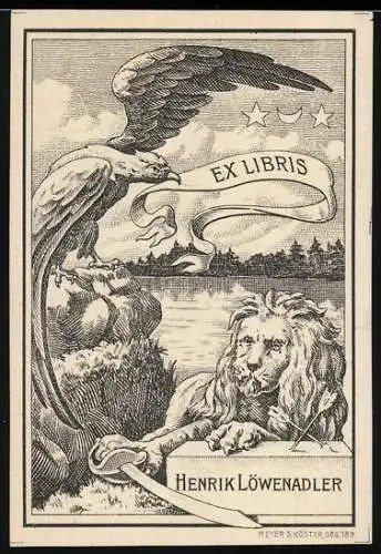 Exlibris Henrik Löwenadler, Adler mit banner nebst Löwe mit Schwert