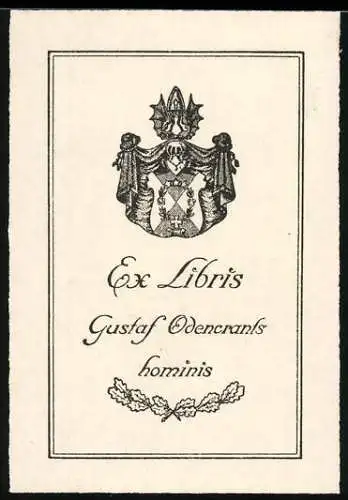 Exlibris Gustaf Odencrants, Wappen mit Ritterhelm