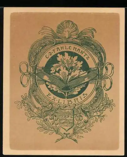 Exlibris C. J. Fahlc Rantz, Wappen mit Eichenlaub