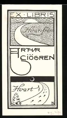 Exlibris Arthur Siögren, Strasse im Sommer und Winter