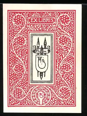 Exlibris Initialen I. S., Pinsel, Banner & Ornamente